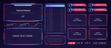 Game Frame. Stream Overlay Banner With Buttons And Video Player UI Template. Futuristic Live Interface. Isolated Streaming Show Graphic Tags Mockup. Vector Square Digital Elements Set