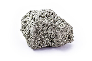 Poster - Pyrite crystal, or iron pyrite, on isolated white background, esoteric ore used to purify the energies of environments