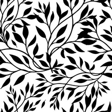 Monochrome Seamless Background Twigs And Leaves. Vector Illustration