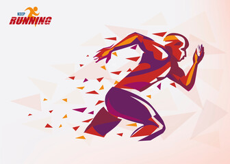 Wall Mural - running man, sport and competition background with motion color effects of tirangle splints