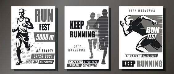 Wall Mural - monochrome running symbols set, collection of sport and competition posters template