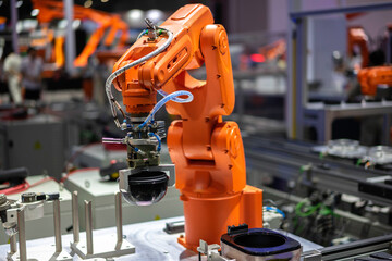 robot arm working in factory