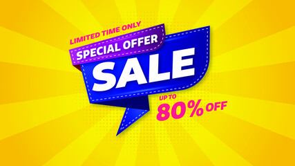 Sale banner template design with geometric background , Big sale special offer up to 80% off. Super Sale, end of season special offer banner. vector illustration.