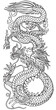 East Asia dragon. Traditional Chinese or Japanese mythological creature. Black and white tattoo style vector illustration. Outline
