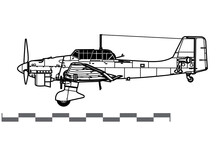 Junkers Ju 87B Stuka. Vector Drawing Of WW2 German Dive Bomber And Ground-attack Aircraft. Side View. Image For Illustration And Infographics.