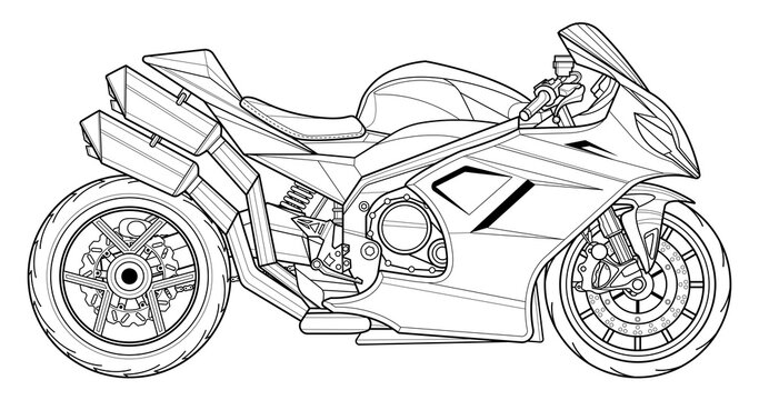 adult motorcycle vector illustration coloring page for book and drawing. line art without fill. race