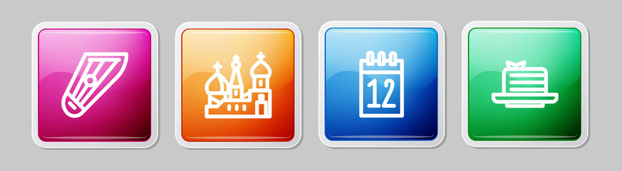 Wall Mural - Set line Kankles, Saint Basil's Cathedral, Calendar 12 june and Medovik. Colorful square button. Vector