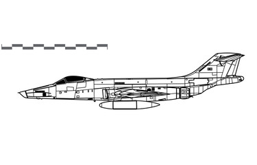 McDonnell RF-101C Voodoo. Vector drawing of tactical reconnaissance aircraft. Side view. Image for illustration and infographics.