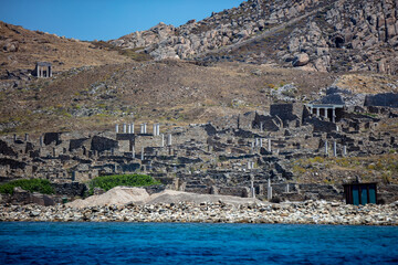 Wall Mural - Greece. Delos island ancient civilization ruins at seaside Cyclades