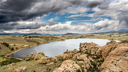 Wall Mural - Aerial view of Tarryall Reservoir in Pike National Forest, Colorado, USA