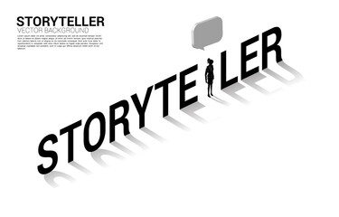 Poster - Silhouette of businesswoman with bubble speech in storyteller wording. concept of communication and storyteller..