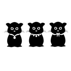 Naklejka na meble Vector illustration of three black cats graphics. Cat with funny expression has different necklace on white background. Perfect for web and logo designs.