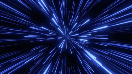 Wall Mural - through space, starfield. abstract particles, neon rays background.