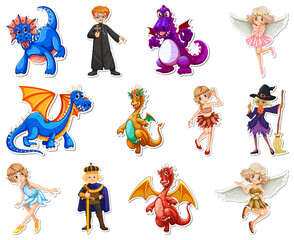 Wall Mural - Sticker set with different fairytale cartoon characters