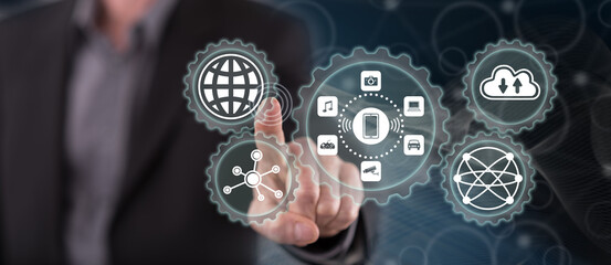 Man touching a mobile applications concept
