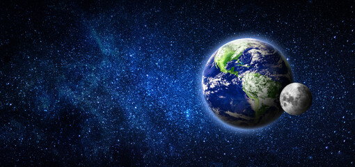 earth and moon in dark space. blue planets with the moon as a satellite. elements of this image furn