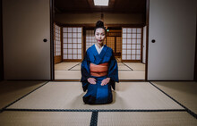 Beautiful Japanese Woman In A Traditional Japanese House