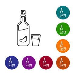 Poster - Black line Vodka with pepper and glass icon isolated on white background. Ukrainian national alcohol. Set icons in color circle buttons. Vector