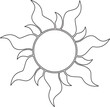 Sun vector illustration. Black and white. White background. Line drawing.