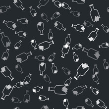 Grey Broken Bottle As Weapon Icon Isolated Seamless Pattern On Black Background. Vector
