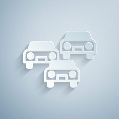 Wall Mural - Paper cut Traffic jam on the road icon isolated on grey background. Road transport. Paper art style. Vector