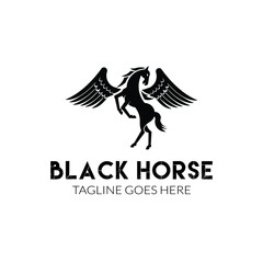 Wall Mural - pegasus silhouette black horse with wings for vintage retro company mascot sport livestock logo design vector