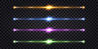 Set of colorful electric discharge light effect. Glowing line wires with flash and shiny stripes.  Thunder bolt, lightning collision, colorful impulses. Vector illustration
