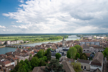 View of the city of Mâcon (Burgundy, France) and the Saône plain
