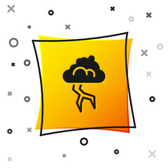  Black Storm icon isolated on white background. Cloud and lightning sign. Weather icon of storm. Yellow square button. Vector