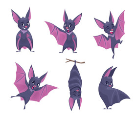 Canvas Print - Bat. Night wild flying scary animals mouse vampire funny cute mammals with wings exact vector illustration set