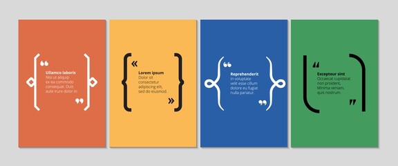 Wall Mural - quote text banners. brackets bubble with commas, cards for slogan, description vector template