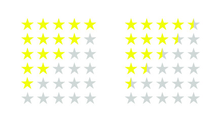 Wall Mural - Five stars rating. Quality review service. Yellow icons of ranking and feedback. Flat gold customer rank. Set of 5 satisfaction symbols.Best app, positive vote evaluation, top rate for website. Vector