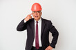© Asier - Senior american arquitech man isolated on white background showing a disappointment gesture with forefinger.