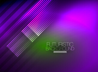 Bright neon color techno abstract background, shiny glowing neon lines in the dark background