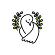 Pigeon of peace with an olive branch. Dove of peace. Symbol of peace. Line icon design. Vector illustration isolated on white