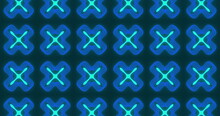 Image Of Multiple Glowing Neon Blue Kaleidoscope Shapes Moving On Seamless Loop