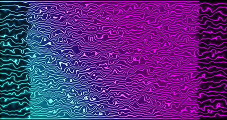 Canvas Print - Image of glowing neon pink to blue liquid lines moving on black background