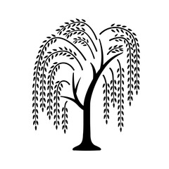 willow tree. black icon with tree. vector illustration isolated on white background. element for log