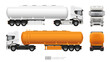 Water or gasoline orange Tank Truck trailer template isolated on white. Blank Fuel Tanker Truck vector illustration. Realistic Petrol Tank mockup for branding and corporate identity design