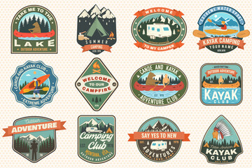 Wall Mural - set of summer camping badges, patches. vector concept for shirt or logo, print, stamp, patch or tee.