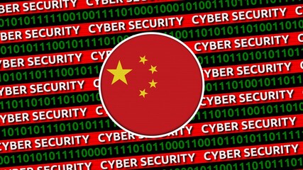 Cyber Security Title with China flag - 3D Illustration fabric texture