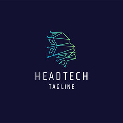 Human head tech polygonal flat logo icon design vector illustration