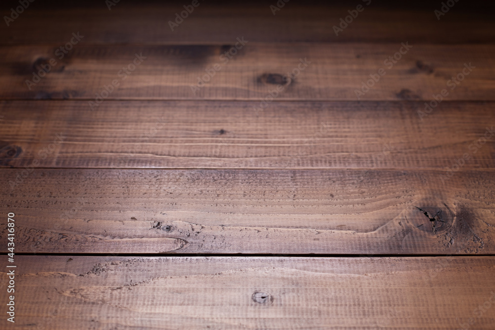 Dark wooden table top background texture.   Wood tabletop closeup as plank board surface - obrazy, fototapety, plakaty 
