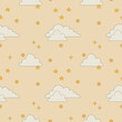 Vintage seamless pattern with stars and clouds. Boho style pattern. Digital retro paper with celestial bodies. Vector pattern