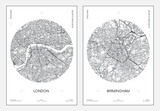 Fototapeta Londyn - Travel poster, urban street plan city map London and Birmingham, vector illustration
