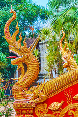 Wall Mural - Naga-Makara serpent-crocodile guards of Wat Phrao temple of Wat Phra That Lampang Luang, Lampang, Thailand