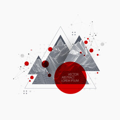 Abstract wireframe surface background inside a triangle. Scientific and technical image of the mountains.