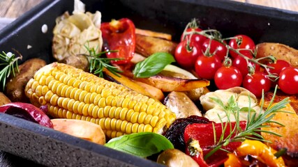 Wall Mural - roasted vegetables with herbs and spices