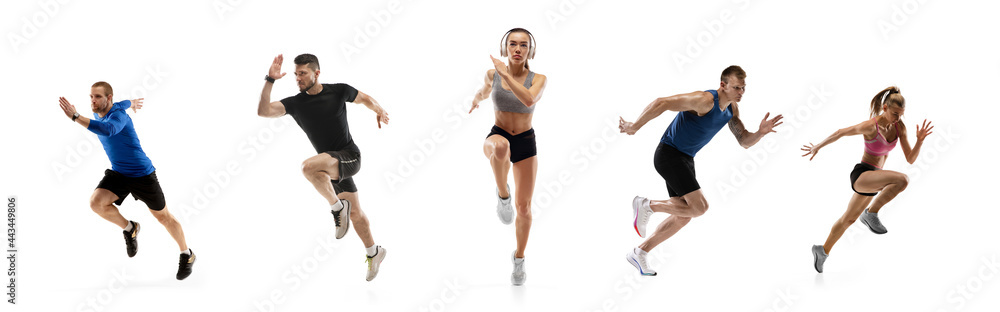 Development of motions of young athletic fit men and women in action ...