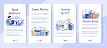 Pension Fund Employee Mobile Application Banner Set. Specialist Helps